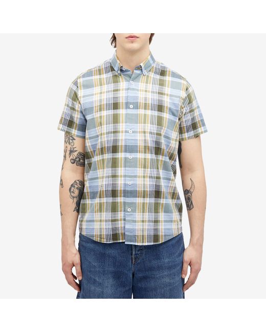 Armor Lux Blue Button Down Short Sleeve Check Shirt for men
