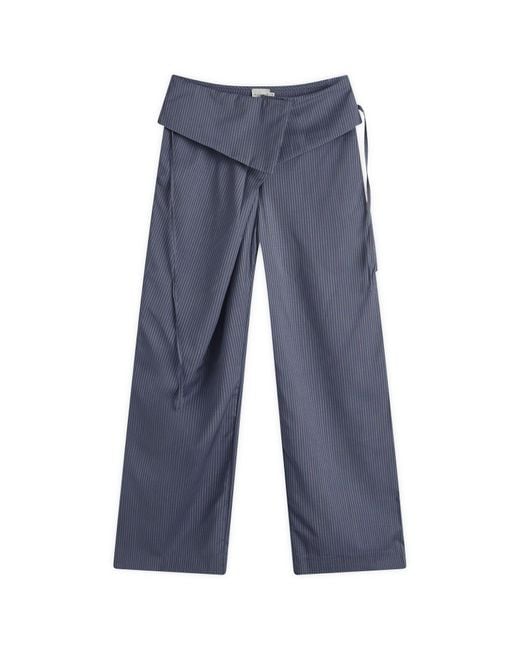 Deiji Studios Blue Folded Wool Stripe Pants