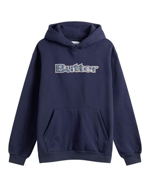 Butter Goods Blue Plaid Logo Applique Hoodie for men