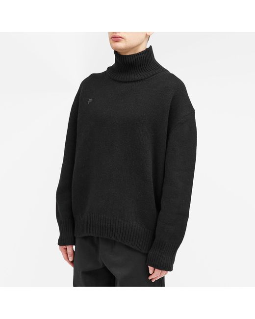 PANGAIA Black Recycled Cashmere Knit Chunky Turtleneck Sweater for men