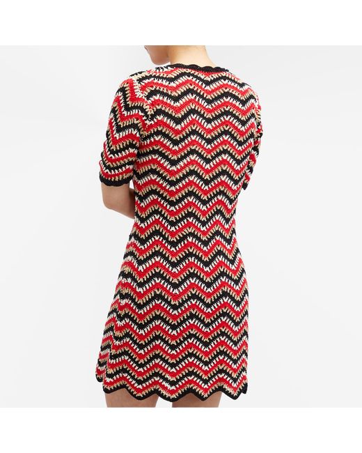 Ganni Red Cotton Crochet Mini Dress