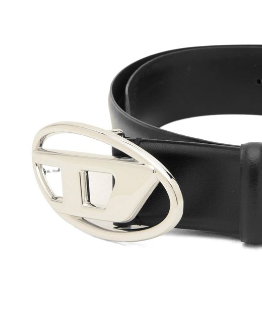 DIESEL Black Logo Buckle Leather Belt for men