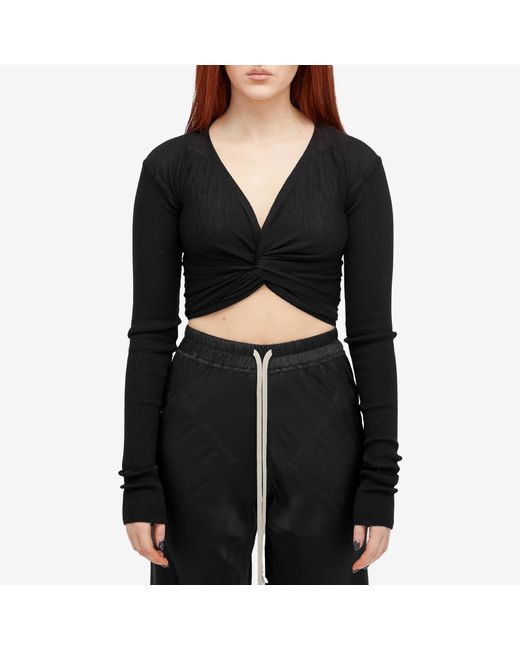 Rick Owens Black Cropped Cardigan With Wrap Front