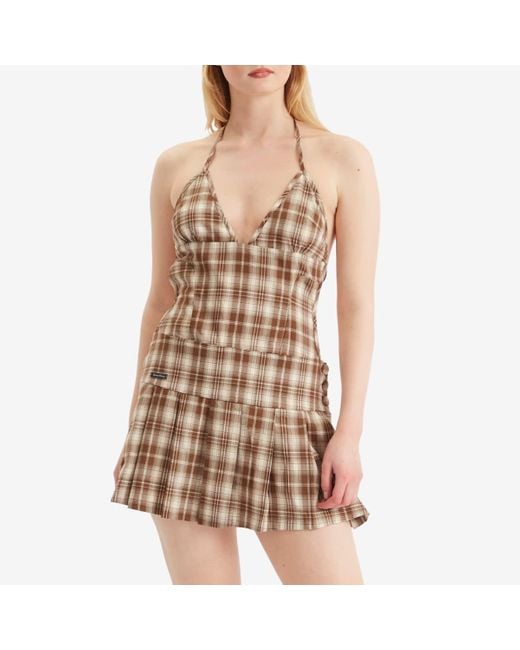 House Of Sunny Brown Hoxton Check Mini Dress