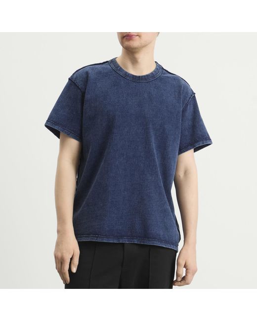 Les Tien Blue Heavyweight Binded Neck Inside Out T-Shirt for men