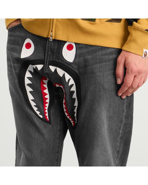 A Bathing Ape Gray Shark Loose Fit 13Oz Jeans for men