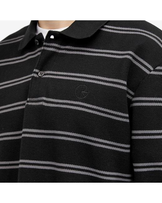 POLAR SKATE Black Long Sleeve Stripe Polo Shirt for men