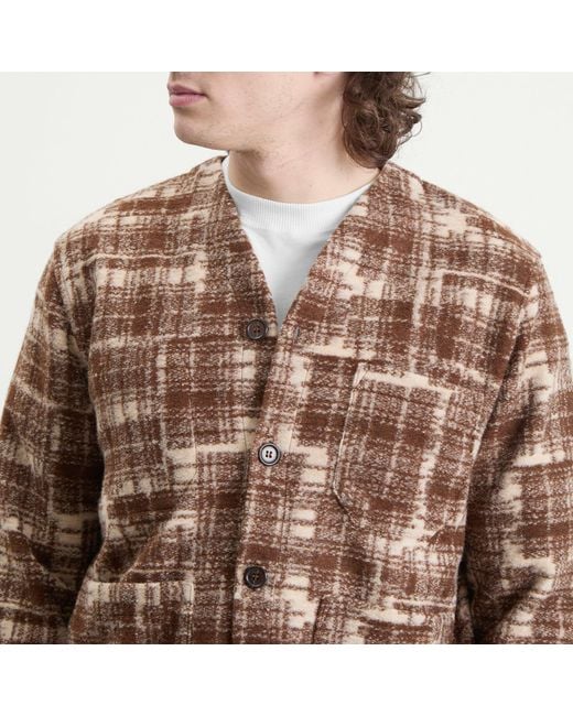 Universal Works Brown Patch Check Fleece Cardigan for men