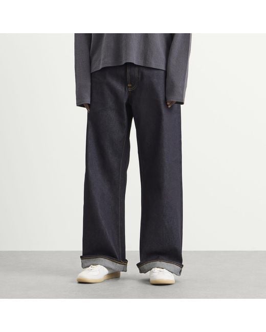 Nudie Jeans Blue Loud Larry Wide Leg Selvedge Denim Jeans for men