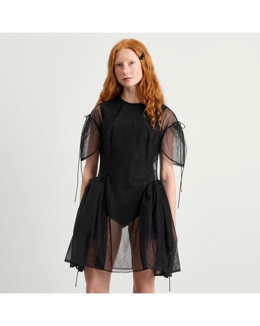 Simone Rocha Black Mini Puff Sleeve Cord Hip Dress
