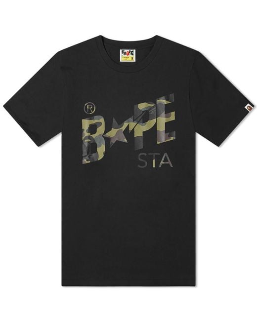A Bathing Ape Black 1st Camo Bape Sta Logo T-shirt for men