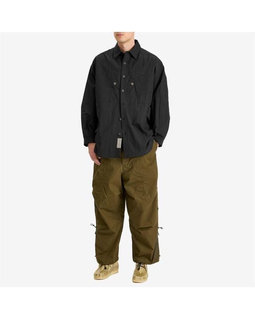 Poliquant Black In-Outside Pockets Oversized Cpo Shirt Jacket for men