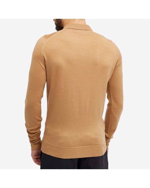 John Smedley Natural Long Sleeve Belper Merino Knit Polo Shirt for men