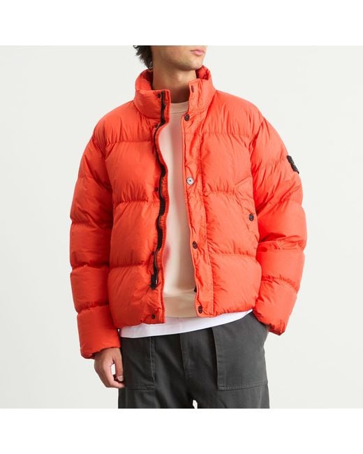 Stone Island Orange Crinkle Reps Nylon Down Jacket for men