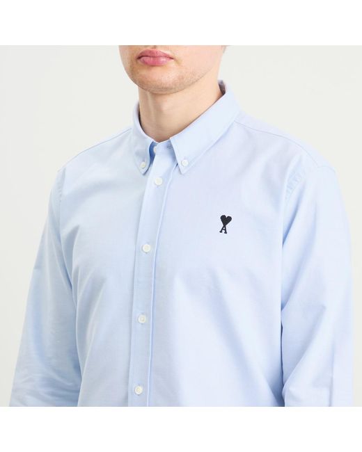 AMI Blue Cotton Oxford Classic Shirt for men