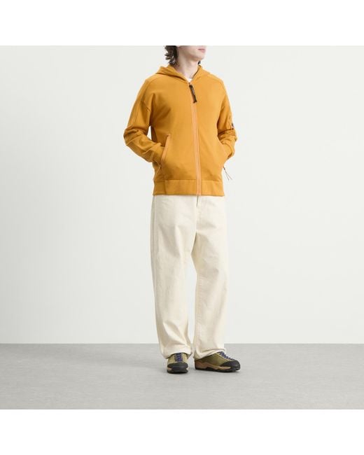 C P Company Yellow Diagonal Raised Fleece Hooded Lens Sweatshirt for men
