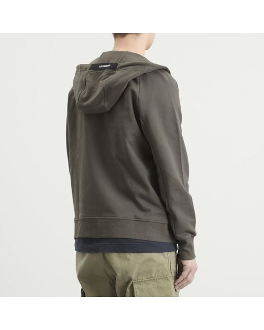 C P Company Gray Diagonal Raised Fleece Hooded Lens Sweatshirt for men