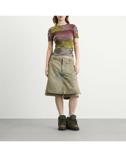 PAOLINA RUSSO Gray Illusion Knit Cap Sleeve T-Shirt