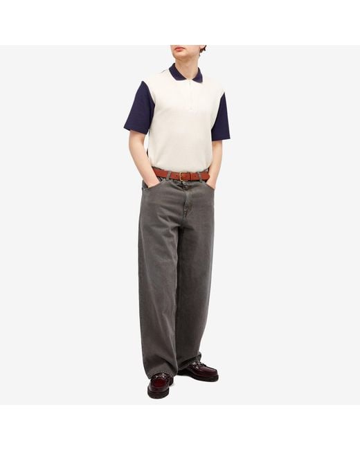 Palmes Blue Textured Zip Polo for men