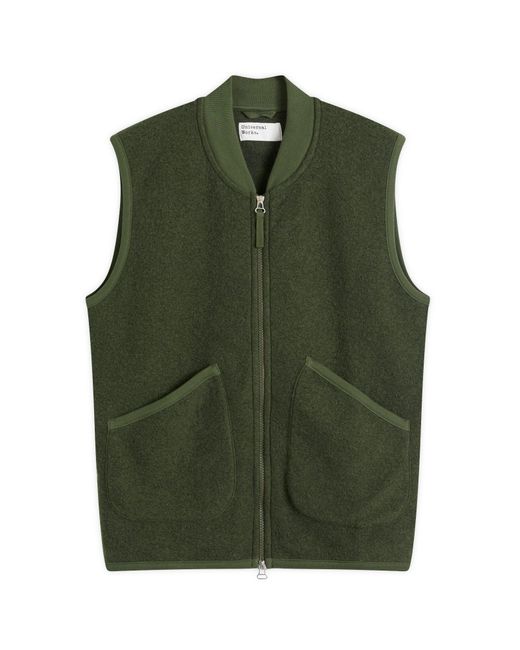 Universal Works Green Wool Fleece Zip Waistcoat for men