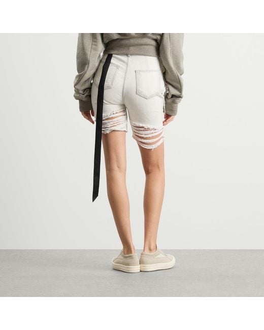 Rick Owens Natural Slivered Tight Cut Off Jean Shorts