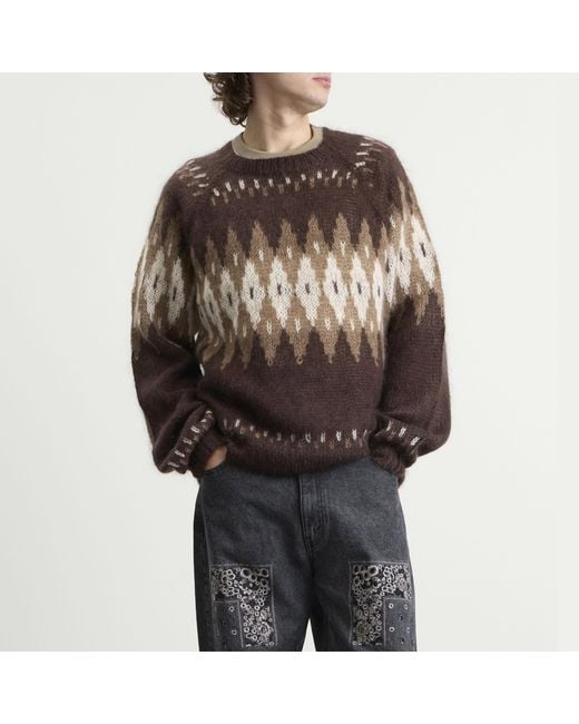 Nomarythm Textile Brown Hand Knit Snowflake Sweater for men