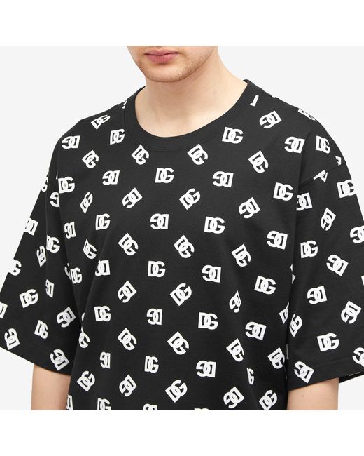 Dolce & Gabbana Black Monogram Logo Print T-Shirt for men