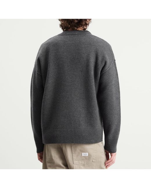 AMI Gray Felted Merino Wool Knit Adc Crew Neck Jumper for men