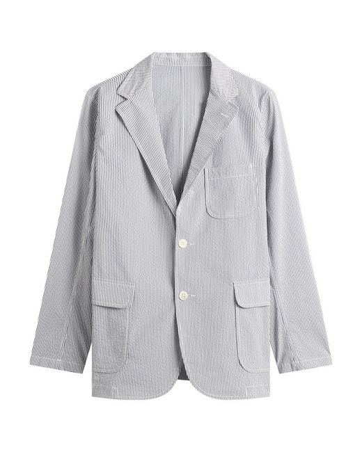 Beams Plus Blue 3 Button Coolmax Seersucker Blazer for men