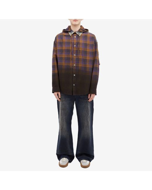 Acne Brown Saffia Washed Flannel Check Overshirt for men