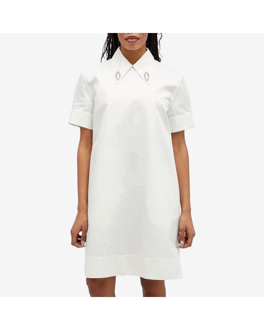 Jil Sander White Cotton Shirt Dress With Collar Detail