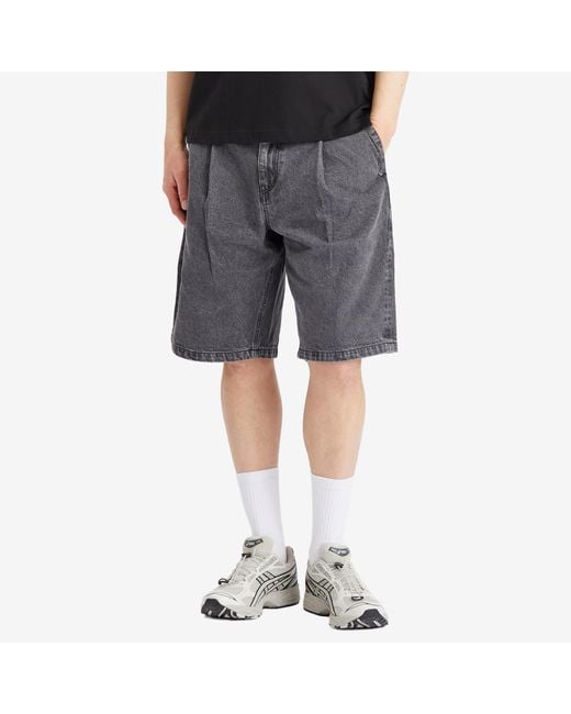 Dime Gray Pleated Denim Shorts for men