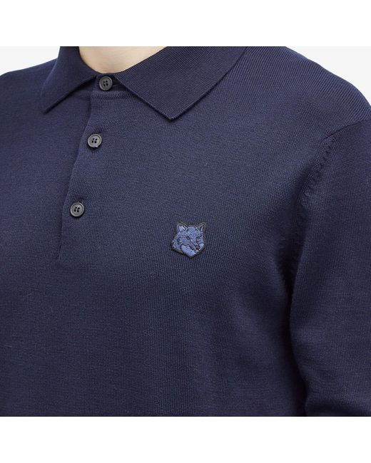 Maison Kitsuné Blue Bold Fox Head Patch Knitted Polo Shirt for men