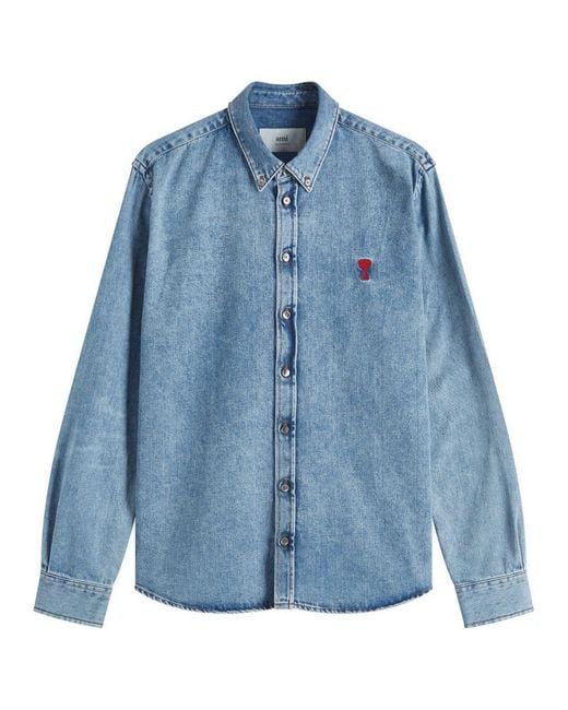 AMI Blue Adc Denim Shirt for men