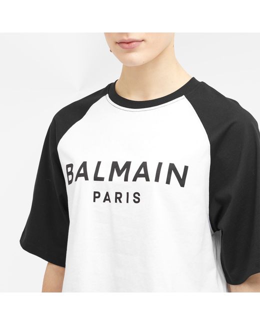 Balmain Black Printed Raglan Cropped T-Shirt