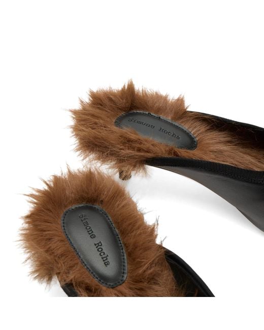 Simone Rocha Black Faux Fur Lined Pointe Mules
