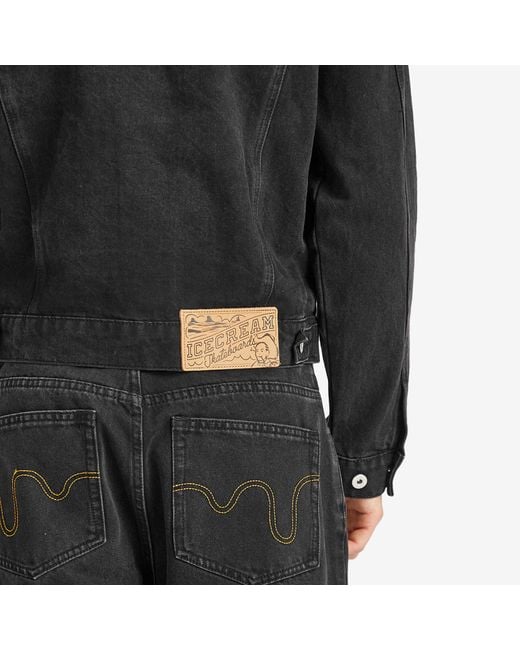 ICECREAM Black Running Dog Denim Trucker Jacket for men