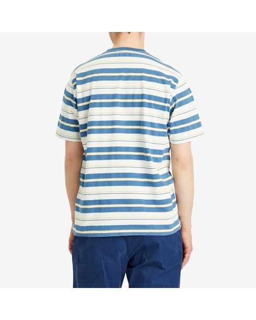 Beams Plus Blue Multi Stripe Pocket T-Shirt for men