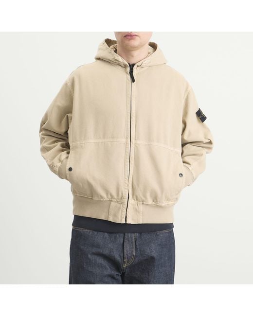 Stone Island Natural Panama Cotton Old Effect Hooded Jacket for men