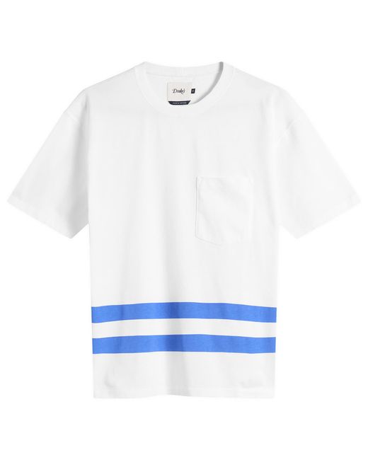 Drake's White Printed Stripe Pocket T-Shirt for men