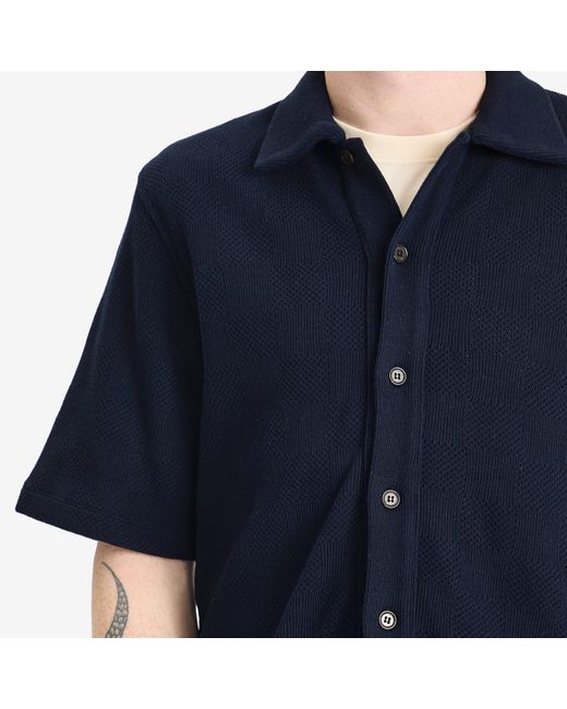Universal Works Blue Checkerboard Button Through Polo for men