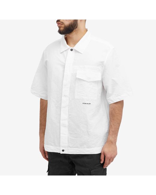 Stone Island White Cotton Canvas Short Sleeve Shirt for men
