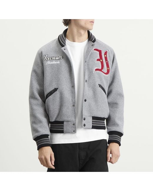 ICECREAM Gray Mascot Varsity Jacket for men