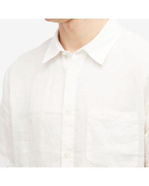 A.P.C. White Bellini Short Sleeve Linen Shirt for men