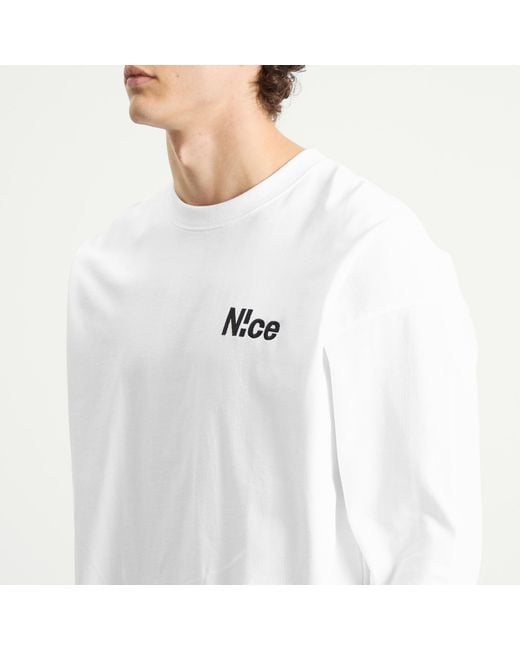 N!CE White Logo Long Sleeve T-Shirt for men