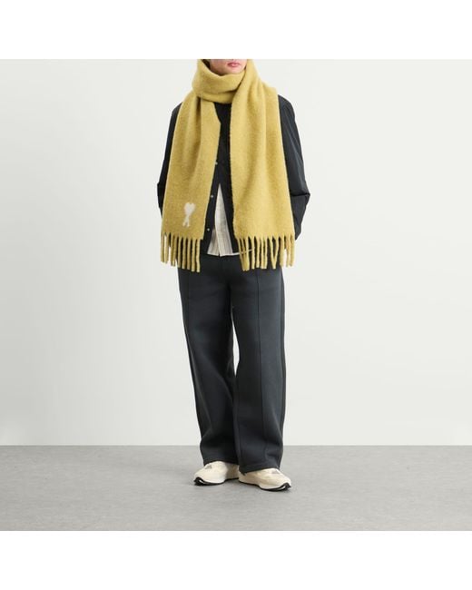 AMI Yellow Hairy Alpaca Wool Scarf for men