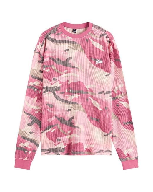 PATTA Pink Cactus Flower Camo Waffle Long Sleeve T-Shirt for men