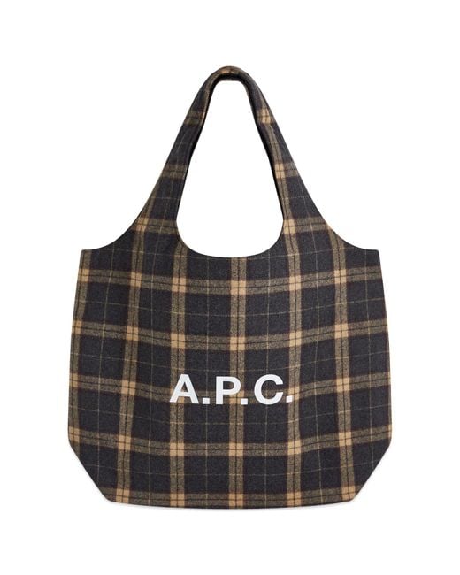 A.P.C. Black Ninon Plaid Wool Tote for men