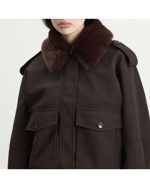 GOOD AMERICAN Black Faux Leather Bomber Jacket