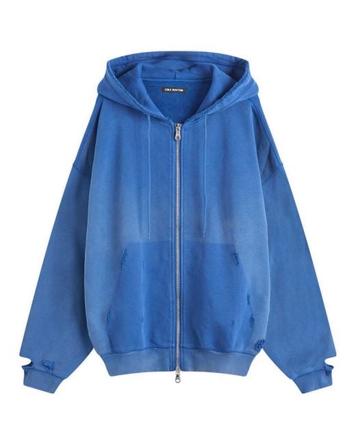 Cole Buxton Blue Distressed Removed Pocket Zip Hoodie for men